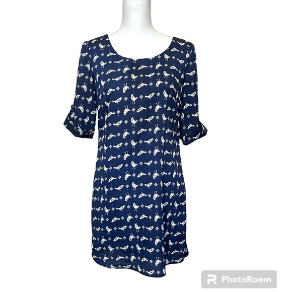 Lily Rose Bird Print 3/4 Sleeve Mini Dress - Picture 2 of 15